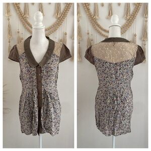 Free People cream crochet tunic top boho floral lace cottagecore beaded medium